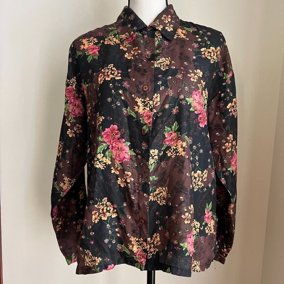 Vintage Silk Floral Pattern Blouse by Bogari Size Small - Picture 5 of 9